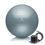 BODYMATE Gymnastikball Sitzball Trainingsball mit GRATIS E-Book inkl. Luft-Pumpe, Ball für Fitness, Yoga, Gymnastik, Core Training, für starken Rücken als Büro-Stuhl COOL-Grey-Blue 65cm