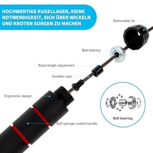 Bzavor Springseil Speed Rope Verstellbar, Springseil Erwachsene Fitness mit Hautfreundlichen Schaum Griffe Länge Einstellbar rutschfest für Fitness Ausdauer Seilspringen für Kinder und Erwachsenes