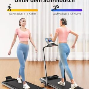 Laufband für Zuhause mit Neigung, 2 in 1 Walking Pad, 12km/h Klappbar Laufband mit Steigung, 2.5HP Under Desk Schreibtisch Treadmill für Zuhause & Büro, Fernbedienung und App, Keine Installation