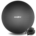 MAXXIVA® Gymnastikball Anti-Burst mit Luftpumpe bis 250 kg hautfreundlicher Sitzball Reha Hometraining Balanceball Yoga Pilates Sport Fitnessball (65 cm, Schwarz)