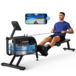 MERACH Wasserrudergerät für zuhause, Rudergerät Wasser 150kg Gewichtskapazität, Rowing Machine mit Bluetooth-Funktion, Ipad-Halterung und bequemes Sitzkissen, Vertikale Aufbewahrung