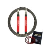 MOGOLD Springseil Fitness Speed Jump Rope 3m Seilspringen Verstellbar Kugellager, Länge verstellbar, Silikon-Griff, Springseil mit 4 Geschwindigkeits-Seilen für Crossfit