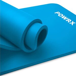 POWRX Fitnessmatte Exercise Mat, 190 x 60 x 1 cm, Blau, hochwertiger NBR Schaumstoff, inkl. Tragegurt, Tasche, Übungsposter, Phthalatfrei