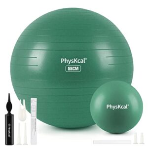 PhysKcal 55cm Green Dicker Gymnastikball und 23 cm Pilatesball Set, Anti Burst Gymnastikball, Anti-Rutsch-Sitzball, Balanceball, Yogaball für Zuhause, Fitnessstudio und Büro