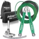 PrimaFIT Springseil Erwachsene Fitness Pro Speed Jump Rope 3m Seilspringen Verstellbar Mit Gewichten, 2 Kugellager & Anti-Rutsch Griffe, Profi Skipping Für Boxen, MMA, Crossfit, Extra Stahlseil,Tasche