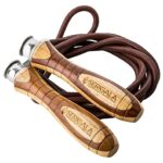 Serigala Profi Springseil aus Leder mit Holzgriffen - Lederspringseil mit Gewichten - Skipping Rope zum Abnehmen, Ausdauer, Fitness, Kraftsport, Boxen und MMA - Universal Jump Rope Braun