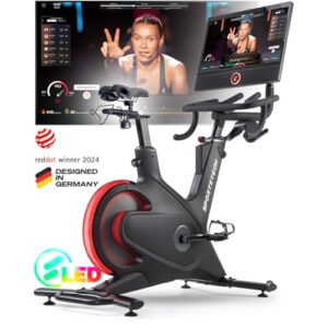 Sportstech Premium Indoor Bike + 21.5" Touch Display, APP mit Live Workouts & Smart Training Kursen, Fitnessbike mit patentierter LED Technologie, Heimtrainer, (sBike)