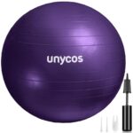 unycos - Gymnastikball 65 cm Sitzball Trainingsball für Yoga, Fitness, Medizinball, Balance Ball, Core Training Strength, Pilates-Ball | Inkl. Pumpe, BPA-Frei, Anti-Burst (Lila mit Logo)