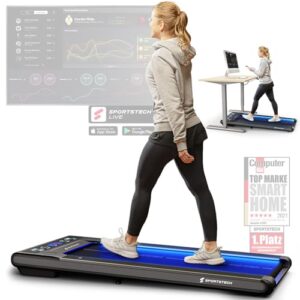 sWalk Walking Pad Laufband mit LED - Deutsche Qualitätsmarke - 1-6 km/h Geschwindigkeit mit interaktivem LCD-Display & App kompatibel - Flexibles Under Desk Schreibtisch Treadmill für Zuhause & Büro