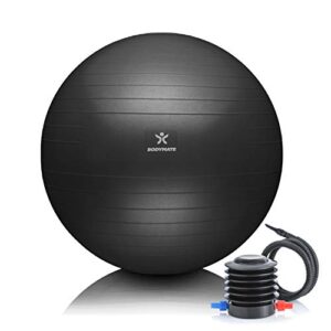 BODYMATE Gymnastikball Sitzball Trainingsball mit GRATIS E-Book inkl. Luft-Pumpe, Ball für Fitness, Yoga, Gymnastik, Core Training, für starken Rücken als Büro-Stuhl ANTHRAZIT 65cm