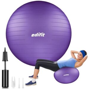 EDIFIT, Gymnastikball, 55, 65 und 75, Pezziball, Einschließlich Inflator, Pilates Ball, Sitzball, Pilates, Yoga Ball, Gymnastik (65cm, Violett)