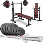 Hop-Sport klappbare Hantelbank Kraftstation 1080 mit Langhantel Set Stange Gewichte 39/69/99 kg zur Wahl (39kg Gewicht + Langhantel)