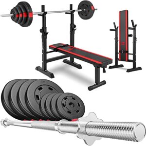 Hop-Sport klappbare Hantelbank Kraftstation 1080 mit Langhantel Set Stange Gewichte 39/69/99 kg zur Wahl (39kg Gewicht + Langhantel)