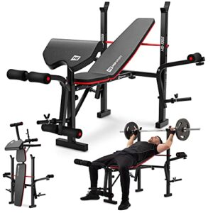 Hop-Sport klappbare Hantelbank HS-1055 mit Langhantel-Ablage, Curlpult und Butterfly- verstellbare Trainingsbank für Bankdrücken, schwarz, rot