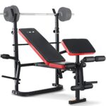 ISE Multifunktional Trainingsbank Hantelbank verstellbar Klappbar mit Beincurler Semi-Pro Haushalt Fitnessgeräter für Kniebeuge Bankdrücken Rumpfbeuge belastet 120kg, Neigen, Schwarz, Rot