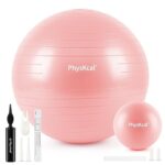 PhysKcal 55cm Pink Dicker Gymnastikball und 23 cm Pilatesball Set, Anti Burst Gymnastikball, Anti-Rutsch-Sitzball, Balanceball, Yogaball für Zuhause, Fitnessstudio und Büro