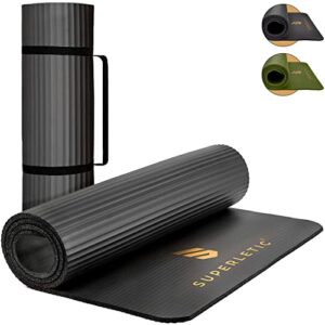 SUPERLETIC Yogamatte & Gymnastikmatte - 0.8/1.0/1.5 cm Dicke,Sportmatte Rutschfest mit Tragegurt, Hautfreundliche Fitnessmatte & Trainingsmatte,Bequem für Muskelkraft, Pilates, schwarz oder grün Farbe