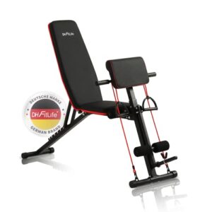 DH FitLife Hantelbank klappbar mit Curlbank & Beinstrecker | Weight Bench | Trainingsbank Fitnessbank multifunktional | Bauchtrainer 7 Stufen verstellbar