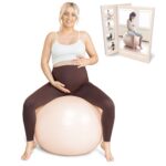 BABYGO Geburtsball – Schwangerschafts-, Yoga-Arbeits- und Übungsball und Buch-Set, Trimester-Zielgruppe, Schwangerschaftsphysio, Geburts- und Genesungsplan enthalten, Anti-Burst (Nude, 65cm)