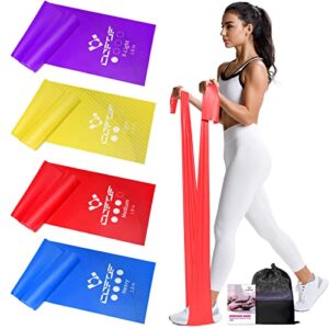 COFOF Fitnessbänder 4er-Set, Gymnastikband mit 4 Widerstandsstufen, Fitnessband mit Tragetasche & Übungsanleitung Geliefert Ideal für Yoga, Pilates, Krafttraining, Physiotherapie