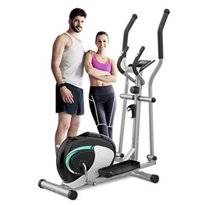 Dripex Crosstrainer für zuhause, Magnetisch ultraleiser Ellipsentrainer mit 8 Widerstandsstufen, 6KG Schwungrad, Pulssensor, LCD Monitor, Gerätehalterung, 120 kg Gewichtskapazität (Grün)