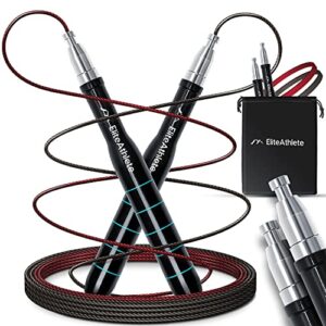 EliteAthlete Springseil Erwachsene - Speed Rope mit Ersatzseil - Profi Kugellager - Skipping Rope - Jump Rope - Fitness Crossfit Boxen - Sprungseil Erwachsener inkl. Seilschoner + Tasche