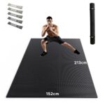 HAPBEAR Yogamatte XXL- Extra Groß Breit Sportmatte Fitnessmatte Rutschfest 213x152/183x122x0.8cm Dicke,Hoher Dichte Ultra Haltbar PVC, Gymnastikmatte mit Fitnessbänder,Schuhfreundlich-Schwarz