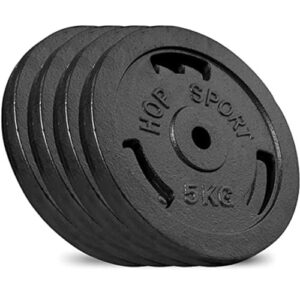 Hop-Sport 20 kg Gusseisen Hantelscheiben 30mm Set 4 x 5 kg / 2 x 10 kg - Guss Gewichte Hantel Set 30/31 mm Bohrung (4 x 5 kg)