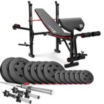 Hop-Sport Hantelbank mit Gewichten HS-1055, klappbare Trainingsbank mit Curlpult, Butterfly und Beincurler Inkl. 38 kg - 129,5 kg Hanteln Set