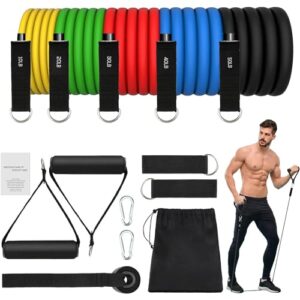 JATEKA Fitnessbänder 5er Set, Sports Resistance Fitness Bands 5 Widerstandsstufen, Widerstandsbänder mit Türanker, Griffe, Knöchelriemen, Tragbarer für Muskelaufbau und Pilates Männer Frauen