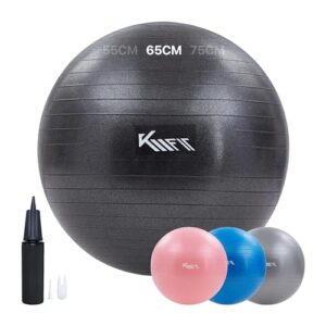 KM-Fit Gymnastikball 65cm | Trainingsball mit Luft-Pumpe | Sitzball Büro Anti-Burst | Ball für Fitness, Yoga, Gymnastik, Core Training | Pezziball Yogaball BPA-Frei | Schwarz