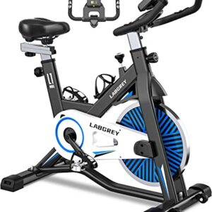 LABGREY Heimtrainer Fahrrad, Fitness Fahrrad für Zuhause, Indoor Kardio Training, Bike mit Pulsmesser, LCD Display, Ipad Halter, Sitz & Widerstand Einstellbar