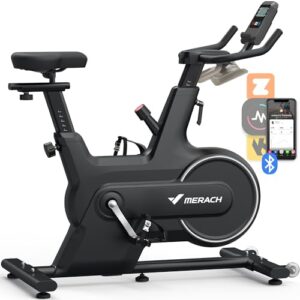 MERACH Indoor Cycling Bike, Heimtrainer für Zuhause mit magnetischem Widerstand, Bluetooth-Ergometer mit Bluetooth-Verbindung, Komfort-Sitzkissen, 127KG Belastbar