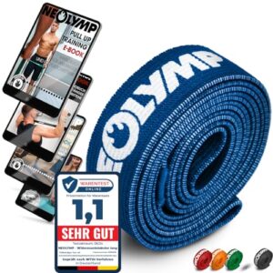 NEOLYMP Lange Fitnessbänder Stoff mit Fitness E-Book - waschbare Resistance Bands, Widerstandsbänder, Gymnastikband, Fitnessband, Trainingsbänder, Klimmzugbänder, Krafttrainingssets (blau)