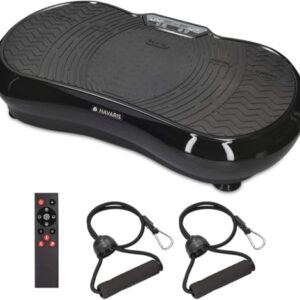 Navaris Vibrationsplatte Ganzkörper Sportgerät - Rüttelplatte Sport für Zuhause - Vibration Shaper Platte Fitness Training Bauch Beine Po - Sport Gerät mit Bändern