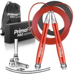 PrimaFIT Springseil Erwachsene Fitness Pro Speed Jump Rope 3m Seilspringen Verstellbar Mit Gewichten, 2 Kugellager & Anti-Rutsch Griffe, Profi Skipping Für Boxen, MMA, Crossfit, Extra Stahlseil,Tasche