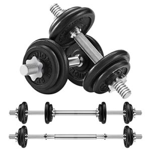 SONGMICS 2-in-1-Hanteln, 2er Set, Hantelset aus Gusseisen, verstellbar, Kurzhantelset mit Verbindungsrohr, Workout, Gewichtheben für Zuhause, Fitnessstudio, schwarz SYL20LBKV1