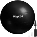 unycos - Gymnastikball 75 cm Sitzball Trainingsball für Yoga, Fitness, Medizinball, Balance Ball, Core Training Strength, Pilates-Ball | Inkl. Pumpe, BPA-Frei, Anti-Burst (Grau mit Logo)