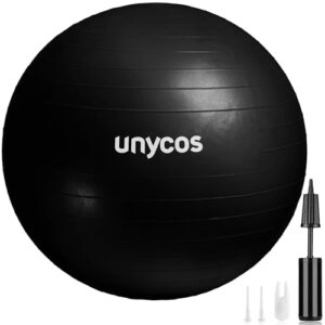 unycos - Gymnastikball 75 cm Sitzball Trainingsball für Yoga, Fitness, Medizinball, Balance Ball, Core Training Strength, Pilates-Ball | Inkl. Pumpe, BPA-Frei, Anti-Burst (Grau mit Logo)