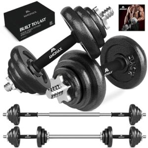 Amonax 20KG Verstellbare Hanteln, Hantelset, Kurzhanteln Gewichte Dumbbells Langhantelstange, Gusseisen Weight 10 kg 2er Set männer Frauen, langhanteln Krafttrainingsgeräte für zuhause Gym fitness