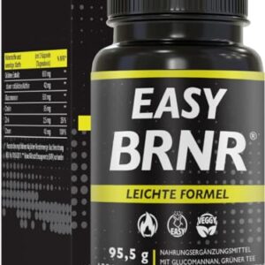 BRNR EASY BRNR Leichte Formel 5in1, Stoffwechsel-Kur mit Cholin, Blutzuckerspiegel-Rezeptur mit Chrom, Ballaststoff Glucomannan, Grüntee Extrakt, 120 Kapseln