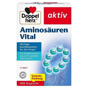 Doppelherz Aminosäuren Vital - 12 Eiweiß-Bausteine, darunter alle 9 essentiellen Aminosäuren, für Sportler und körperlich Aktive - 100 Kapseln