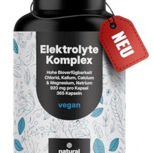 Elektrolyte Komplex - 365 Kapseln - mit Chlorid, Kalium, Calcium & Magnesium, Natrium - 920mg pro Kapsel - Elektrolytgleichgewicht & Muskelfunktion - vegan und produziert in Deutschland Jahresvorrat