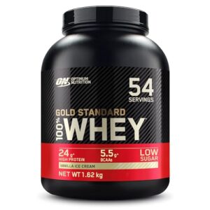 ON Gold Standard 100% Molkenproteinpulver für Muskelaufbau und -regeneration mit natürlich vorkommendem Glutamin und BCAA-Aminosäuren, Vanilla Ice Cream, 54 Portionen, 1,62 kg