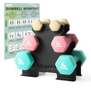 PhysKcal Hanteln 6er Set mit Stahl Hantelständer | 18kg Kurzhantel Set Hantelset | Gewichte für Krafttraining | Fitness Hanteln für Frauen & Männer | Dumbbells