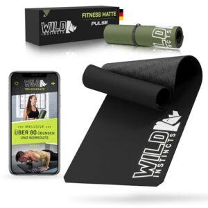 Wild Instincts Fitness Matte / 185cm x 66 cm & 7mm dick/Sport Matte für Zuhause/Workout Matte/Trainingsmatte Rutschfest/Gym Matte/Fitnessmatte Rutschfest/Training Matte/Sportmatte (Pure Black)