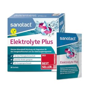 sanotact Elektrolyte Plus (20 Beutel) • Elektrolyt Pulver für Flüssigkeitshaushalt • Kalium & Magnesium für Elektrolytgleichgewicht • 100% Vegan • Recovery Drink • Mit Orangengeschmack