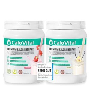 Zunehmen mit CaloVital | Zunehmshake hochdosiert mit vielen Vitaminen | Weight Gainer für schnelle Gewichtszunahme & Masseaufbau |Premium Qualität aus Deutschland (2er Set Vanille - Erdbeere)