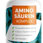 Aminosäuren Komplex hochdosiert - 240 Tabletten - 6.000 mg Aminosäuren pro Tag - 9 essentielle Aminosäuren + 3 Co-Faktoren: Taurin, Carnitin & Glycin - laborgeprüft mit Zertifikat - 100% vegan