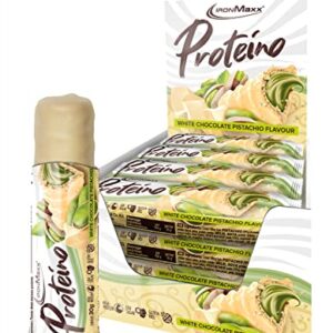 IronMaxx Proteino Proteinriegel - White Chocolate Pistachio 12 x 30g | High-Protein-Bar auf Waffelbasis mit cremiger Füllung | zuckerreduzierter Eiweißriegel glutenfrei und palmölfrei